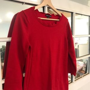 Red scalloped neck sweater